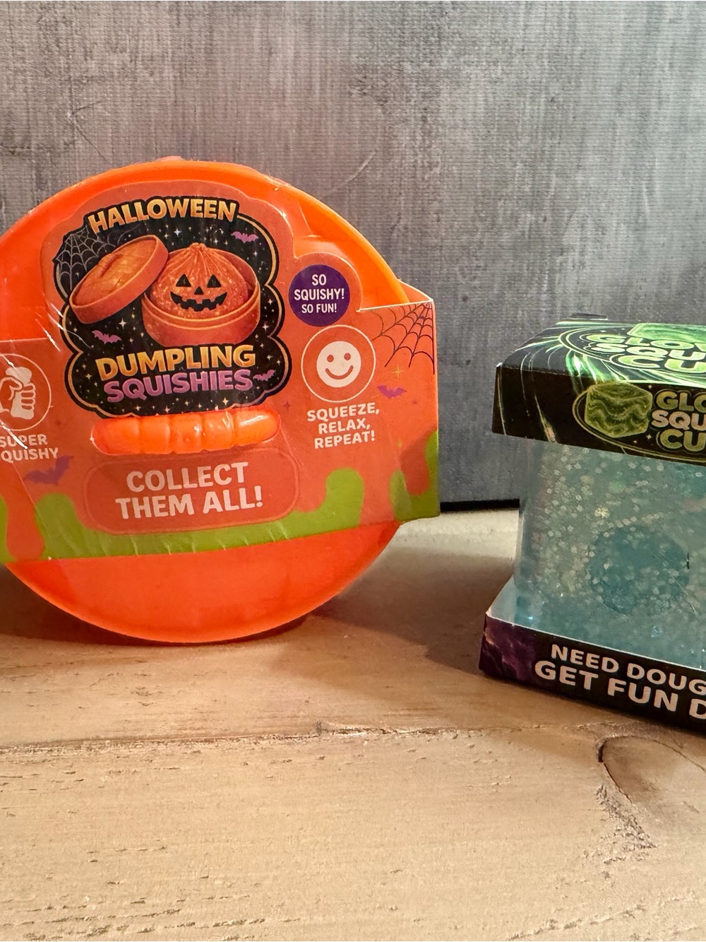Blue Glow in the Dark Squishy Cube & Halloween Dumpling